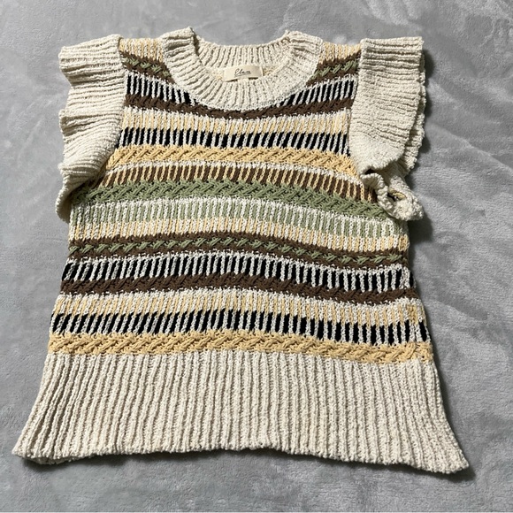 Elan Womens XS Pullover Sweater Top Ruffle Sleeveless Stripe Pullover - Picture 3 of 10